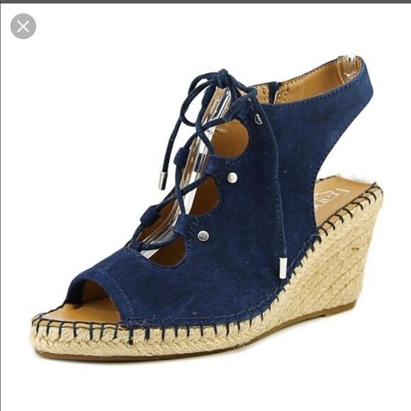Franco Sarto blue suede wedges sz 9 - Picture 1 of 8